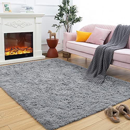 ROHATIM Hochflor Teppich Wohnzimmer Super weich Shaggy Teppich Flauschiger,Soft Area Rug Schlafzimmer Teppiche Super weich Fluffy Kindermatte(grau,120 x 160 cm)