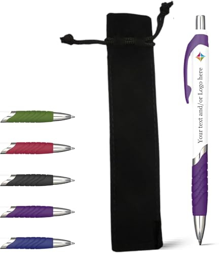 stika.co Personalised Purple Plastic Pen - with Black Velvet Pouch - Customisable, Sustainable, Stylish Writing Instruments - Perfect as a Graduation Gift, Christmas or Secret Santa, Promotional Gifts