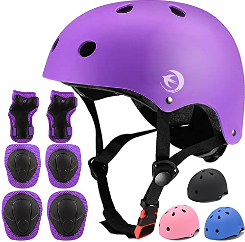 Kids Helmet Set with Knee Pads Elbow Pads Wrist Guards,Adjustable Helmet for Toddler Kids&Youth,3~14yrs Girl Boy Kids Protective Gear Set for Roller Skate Scooter Inline skatings Longboard