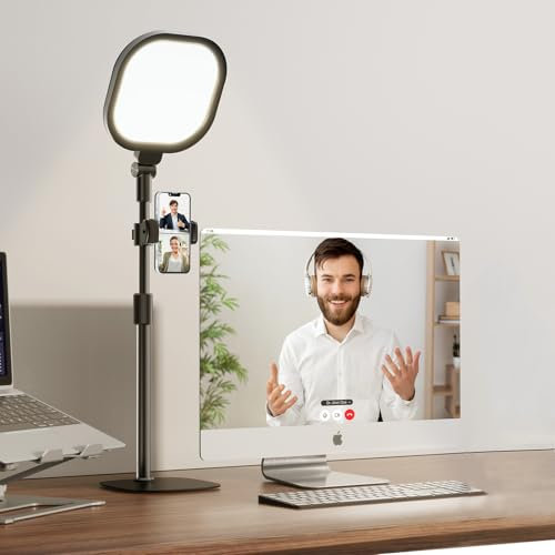 Desktop Video Conference Light for Zoom Meeting, Work from Home, Live Streaming with Nature Soft Light, Adjustable Brightness & Color Temp and Flexible Stand & Versatile Phone Holder