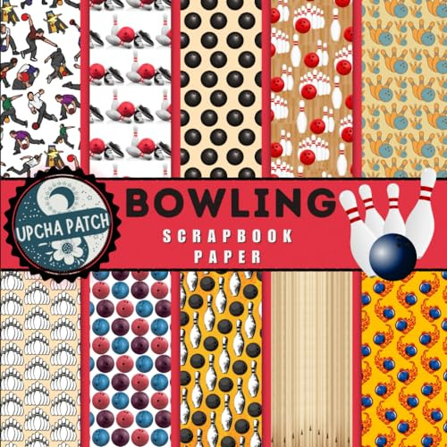 Bowling scrapbook paper, 8.5x8.5, 10 Designs, 20 Double-Sided Sheets: Scrapbooking Paper for Junk Journals, Decorative craft Paper for Gift, Decoupage, & Mixed Media, Origami, Collage & Card Making