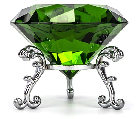 LOTOWELZON 60mm Diamant Glas, Briefbeschwerer mit Versilbertem Blumenständer Klar Funkelnden Kristall Stein für Hochzeitsbevorzugung Dekorationen (Grün)