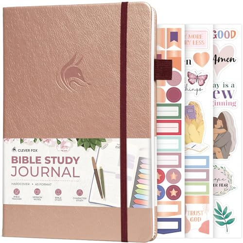 Clever Fox Bibelstudiedagbok – kyrkoanteckningar anteckningsbok – kit för anteckningar och journalföring – trobaserade religiösa gåvor och tillbehör (roséguld)