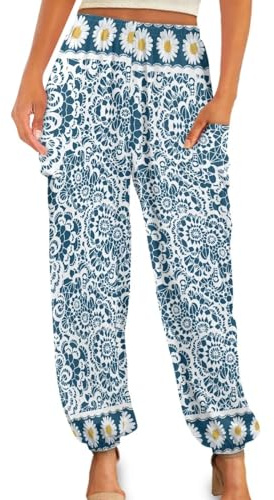 Gzzxiailg Mandala Daisy Tai Chi Pant for Womens Lightweight Yoga Training Trousers Leisure Slimming Dancing Long Pants for Daily Beach & Lounge