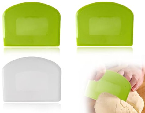 ZoeTekway Pack de 3 raspadores de masa,plástico PE,tarjeta de masa flexible,cortador de masa,espátula de masa antideslizante,raspador de pasteles(11,8 x 9,3 cm,verde y blanco)