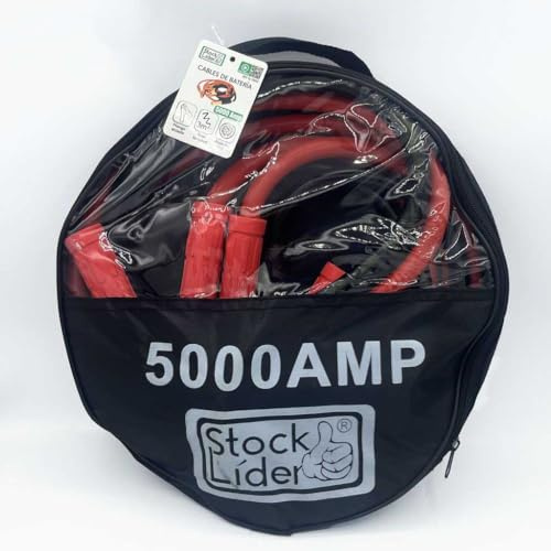 Stock Leader - Cavi di avviamento per batteria da auto 2-3 m, pinze per batteria per auto ricarica di emergenza, presa forte, pinze per cohce, con borsa di trasporto (batteria 5000 Amp)