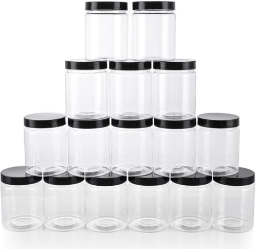 ASelected 16 Pcs Plastic Jars 250 Ml Plastic Jars With Lids Plastic Storage Jars For Kitchen Groceries Spice Cereals Crafts Slime Containers