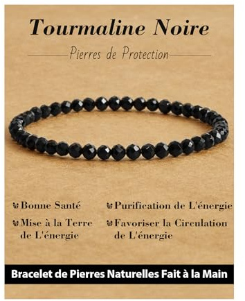Landorilo Natural Healing Gemstone Beaded Bracelet made from 4mm Faceted Stone Beads, Women Men Stretch Crystal Yoga Bracelets Jewellery, Christmas Birthday Gift(F Black Tourmaline)