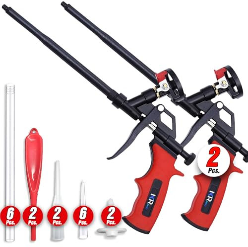 ixirpro Mega Professional Expanding Foam Spray Gun (2 Insulation Guns + 18 Extenders) PU Insulating Applicator Heavy Duty Metal Body Dispensing Foam Gun Suitable for Caulking, Filling, Sealing