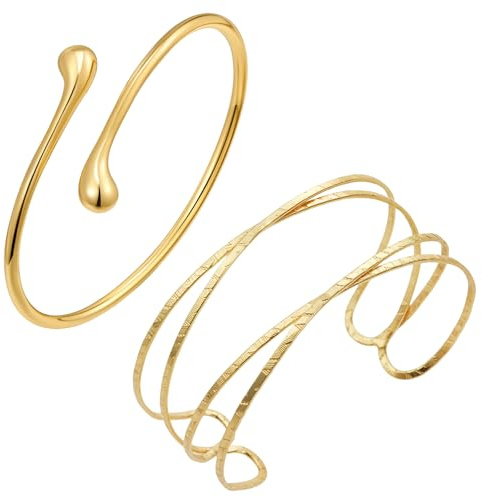 GUOYOU 2 Pièces Bracelet Femme Bijoux Acier Inoxydable Bracelet Femme Argent Bracelet Jonc Femme Bijoux Bras Bracelets Réglable Bracelet Empilables Fantaisie Bracelets Femme Argent Or