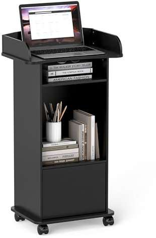 Nisorpa Stehpult Podiumständer 60x40x100cm Mobiles Rednerpult mit Rollen Holz-Podium Schwarz Lectern für Klassenzimmer Hörsaal Auditorium⁠⁣ Konferenzsaal Konferenzraum⁠⁣