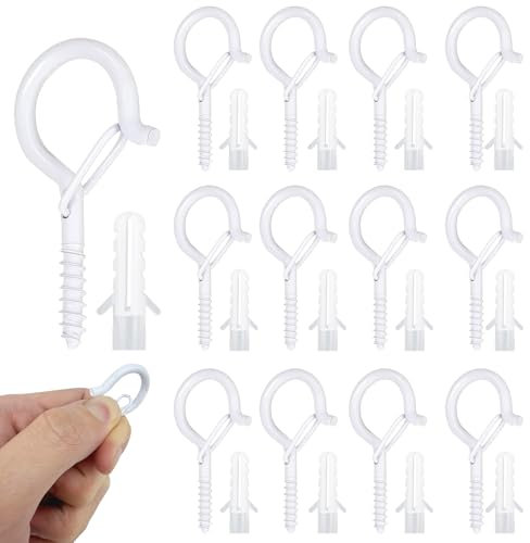 12 crochets à visser, crochets à vis Q Hanger, boucle de sécurité, crochets d'extérieur, crochets de plafond blancs, crochets de lumière de Noël pour suspension murale, carillons éoliens, plantes