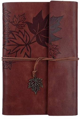 Leather Journal Notebook, A5 Refillable Recycled Leather Bound Personal Diary, 100GSM Paper Travel Journals Gifts, Retro Spiral Notebook for Women Men Teenager Diary Writing Gifts (Red Brown)