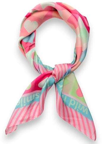 Ziona Nickituch Damen Bandana Herz Love Halstuch Kopftuch Handgelenk Kopfbedeckung Haartuch Haarband Bunt Accessoire 70x70cm (Rosa)