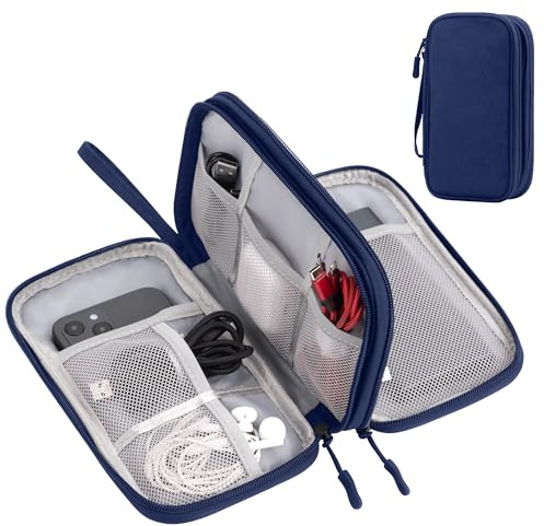 Arae Organizer Valigia per Accessori da Viaggio, Porta Cavi da Viaggio Doppio Strato con Grande Capacità per Cavi, Carte, Caricatori, Cuffie - Gadget Tech Utile per Viaggio e Zaino, S, Blu scuro