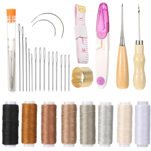 Leather Sewing Kit Leather Repair Kit Leather Tools Leather Working Tools Leather Working Kit Leather Needle and Thread Leather Needles Hand Sewing for DIY Leather Sewing Repair Craft 30 Pcs