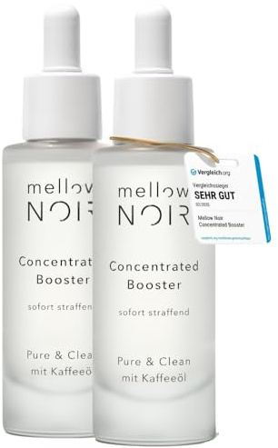 mellow NOIR Concentrated Booster 2x 30ml | SOFORT STRAFFEND | Hyaluron Gesichtsserum gegen Falten | Augenserum | Serum zur Augenpflege & Gesichtspflege | Vegan | zertifizierte Naturkosmetik