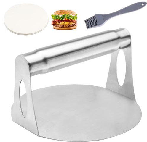 JJZGPP Pressa per hamburger in acciaio inox da 5,5 pollici rotonda Smash Burger, pressa bistecca tritata antiaderente, impugnatura comoda, facile da pulire, per bistecca, patties, carne, barbecue