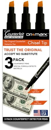 Dri Mark Counterfeit Money Detector Pen, Money Marker, Made in The USA, Fake Money Checker - Money Loss Prevention Tester & Fraud Protection for U.S. Currency 3513B-CH (Pack of 3)