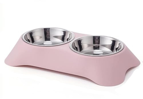 Sipets ® Double Dog Bowl,Non Slip Non-spill Stainless Steel Double Bowl Detachable Removable Pet Feeder Bowls For Dogs, Puppy and Cats (Small, Pink)