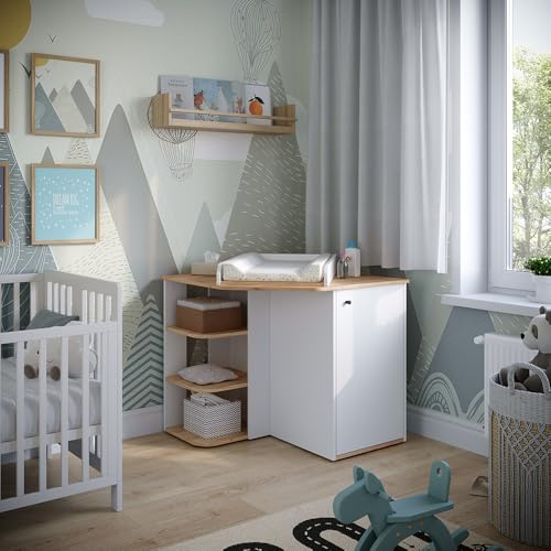 Vicco Cómoda Cambiador Kristian, Roble Blanco/Dorado, 85 x 77.3 cm con Cambiador