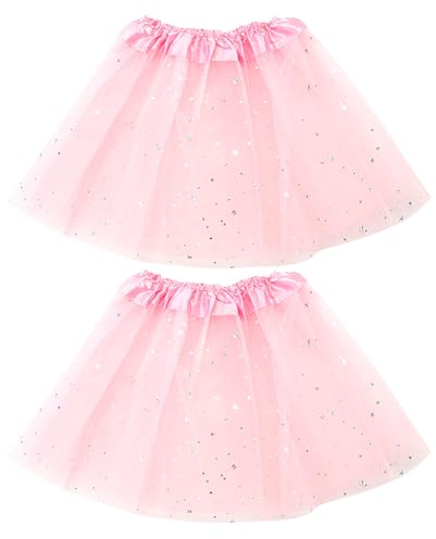 ZXTGBQ 2PCS Tutu Niña, Falda de Tutú para Niños, Tutu Ballet Niña, 30 CM Lentejuelas Estrellas, Falda Tutú para Niñas para Danza Rendimiento Fiesta(Rosa, 3 Capas)