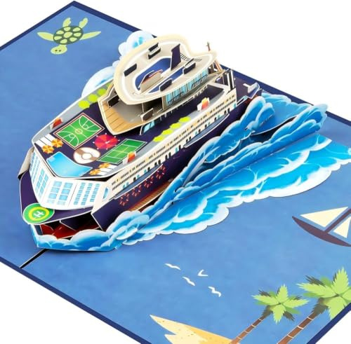 3D-pop-up-kort, gratulationskort med kryssningsfartyg, nautiskt födelsedagskort, grattis på födelsedagen, fars dag, gratulationer, jubileum, olika festivaler, vikbart kort med kuvert (kryssningsfartyg