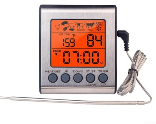 Termómetro digital de carne con retroiluminación, sondas de temperatura dobles para parrilla de barbacoa, rango de -50 °C a 300 °C, lecturas rápidas y precisas, alarma HILOW, plateado y negro (una