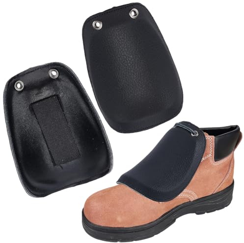 CALFOVERA 2 Protector de Metatarso de Cuero de Vaca Negro, Protector de Calzado de Seguridad, Protector de Pie con Cordones para la Mayoría de Botas de Trabajo, Talla Universal.