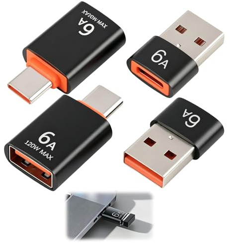 4 st USB A till USB C-adapter, USB C-hona till USB hane till hane till hona OTG PD 6A, kompatibel med Mac Pro, Samsung Galaxy Huawei PC, surfplatta nyckel