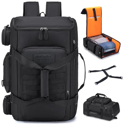 SPAHER 3 en 1 Sac à Dos Randonnée Tactique Sac de Voyage Grand 40L, Noir | Grand Ouverture 180°, 2 Poignées, Système MOLLE, Poches Humides, Compartiment pour Ordinateur Portable Rembourré de 16 Pouces