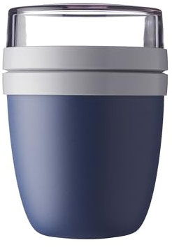 Mepal - Lunchpot Ellipse - Praktischer Joghurtbecher & Müslibecher - Unterteilung für Joghurt & Müsli - Geeignet für Gefrierschrank, Mikrowelle & Spülmaschine - 500 ml + 200 ml - Nordic Denim