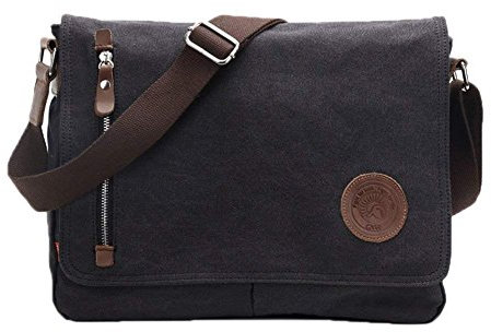 Laptop Bag 14 inch Mens Vintage Casual Fashion Canvas Messenger Bags Briefcase Crossbody Single Shoulder Bag ipad Bag Book Bag Satchel School Bag (Black)