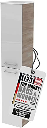 FACKELMANN Hochschrank Lima/Badschrank mit Soft-Close-System/Maße (B x H x T): ca. 30,5 x 160,5 x 32 cm/Türanschlag frei wählbar/Korpus: Braun/Front: Weiß Hochglanz
