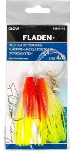 Fladen Glowing Squids - Dorschsystem in den Farben Gelb-Rot und Gelb-Grün sowie in den Größen 4/0, 8/0 und 10/0 (Gelb-Rot, 10/0)