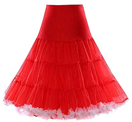 Sottogonna anni '50, stile vintage anni '50, Rockabilly, bianco, nero, 14 colori, Rosso con volant bianco, L/XXL