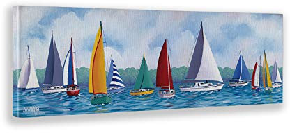 Giallobus - Quadro - Hugh Harris - Festa della barca a vela - Tela Canvas Telaio Standard - 150x50 - Pronto da appendere - Quadri moderni per la casa