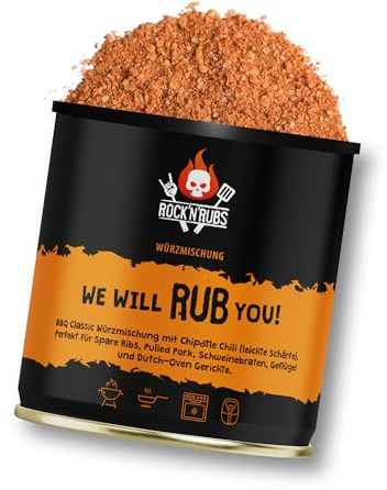 ROCK'N'RUBS - We Will Rub You | Würzmischung zum Grillen & Kochen - BBQ-Allrounder mit geräucherten Jalapeno Chili | Gewürzdose, 140 g