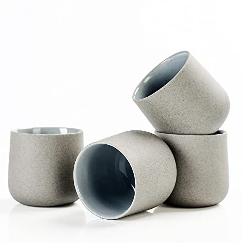 TEANAGOO Taza de té de cerámica japonesa, 205 ml, gris oscuro, H4, 4 piezas/caja, tazas de té japonesas ocupadas, tazas de té chinas, tazas de té asiáticas, tazas de té sin asas