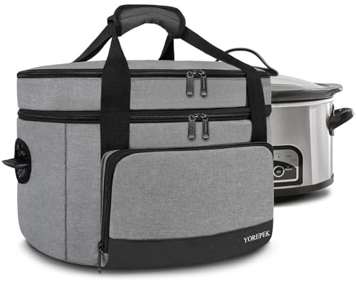 YOREPEK 2 Layer Slow Cooker Carrier, Compatible with 6, 7, 8 Quart Crock-Pot, Insulated Large Slow Cooker Travel Bag with Bottom Pad Lid Fasten Straps, for Family Gathering Potluck, Gifts for Women
