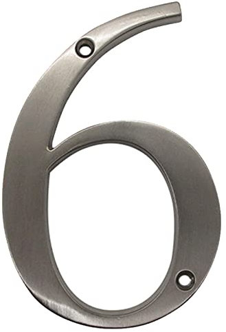 3D Floating House Plaque Numbers Silver Brushed Nickel 4 Inch Height Weatherproof Door Plate Address Digits Zinc Alloy Screw Mounted Big Mailbox Sign Exterior Signage #0-9, for Yard Street (6)