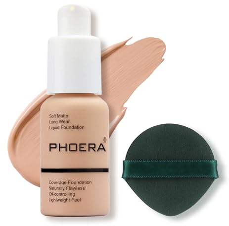 PHOERA Foundation, Full Coverage Foundation, Concealer Foundation Full Coverage Flawless Cream Glatte, langanhaltende Neu 30ml PHOERA 24HR Matte Oil Control Concealer (103# Warm Peach)