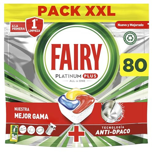 Fairy Platinum Plus All in One Pastiglie Lavastoviglie, 80 capsule per lavastoviglie (5 x 16), pulizia profonda ed extra lucida, fragranza limone