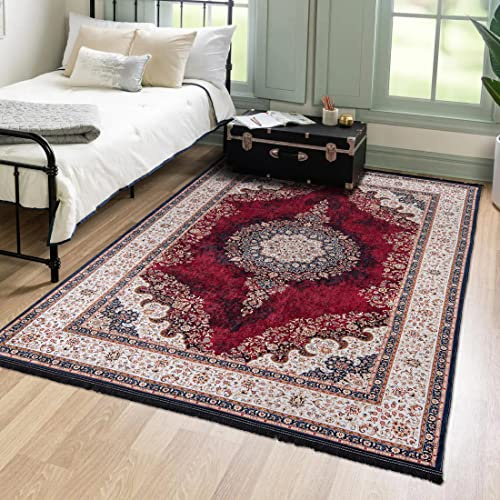 Mazovia Tappeto Salotto Moderno - Tapeto Stampato a Pelo Corto - Morbido Tappeto Camera da Letto - Antiscivolo Tapeto VICTORIA - Tappeto Salotto Motivo Vintage Orientale - Rosso 160x230cm