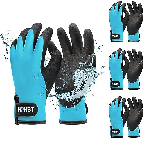 HPHST Guantes de trabajo de invierno resistentes al agua, térmicos, cálidos, guantes de montaje, guantes de trabajo de invierno, guantes de trabajo de doble capa de nailon (azul-3 pares, S)