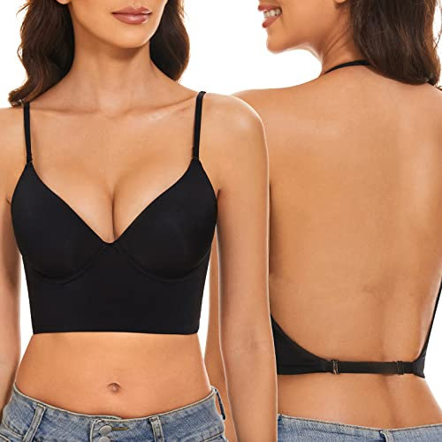 BH mit niedrigem Rücken für Frauen, Push-Up, tiefer V-Ausschnitt, tiefer rückenfreier Multiway-Träger, wandelbarer Draht-Hebe-BH