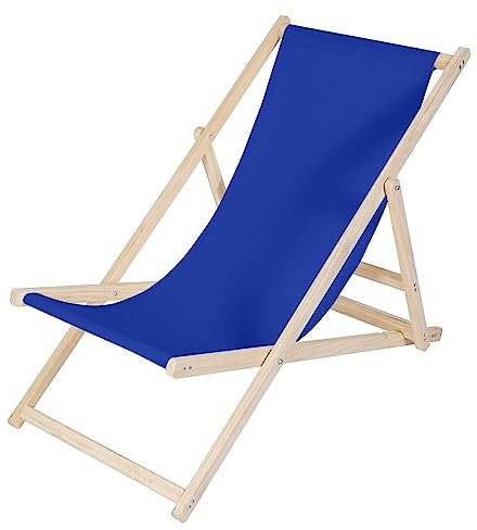 Melko Liegestuhl klappbar Strandstuhl aus Holz Holzliege Garten Faltliege Dunkelblau Gartenliege