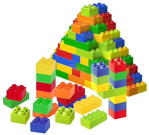 Cabeeskii Grandi mattoncini, 108 Pezzi di mattoncini in 6 Colori e 2 Dimensioni, compatibili con Duplo e Tutte Le Principali Marche, Giocattolo Ideale per Bambini dai 3 Anni in su
