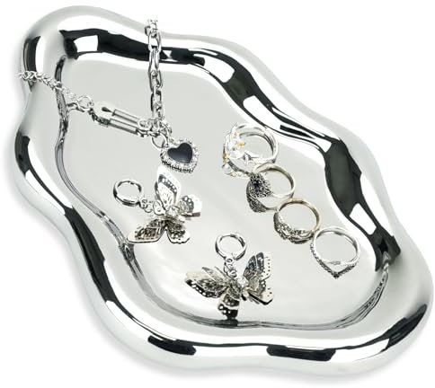 HMIEPRS Ceramic Jewelry Tray, Cloud Trinket Dish, Jewellery Makeup Organizer, Ceramic Cosmetic Tray, Decor Display Tray for Women Girls Birthday Christmas Thanksgiving Day Gifts (Silver)