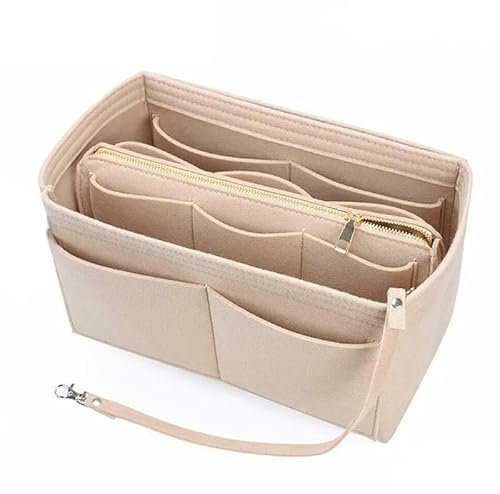 Filz Taschenorganizer Multifunktional Handtasche Organizer mit Fächer Geldbeutel Reißverschluss Filz Handtaschen Organizer für Reise Geschäft Urlaub Bad Organisieren